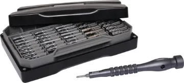 Professional 73 Piece Servicing Screwdriver Set A handy kit containing a huge variety of driver 4x28mm driver bits, double ended opening tools, spudger, curved tip tweezers and flexible drive extension.