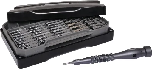 A handy kit containing a huge variety of driver 4x28mm driver bits, double ended opening tools, spudger, curved tip tweezers and flexible drive extension. 