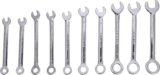 Sizes: 
Open ends : 10mm, 9mm, 8mm, 7mm, 6mm, 5.5mm, 5mm, 5mm, 4mm, 4.5mm
Ring ends : 11mm, 10mm, 9mm, 8mm, 7mm, 6mm, 6mm, 5.5mm, 4.5mm, 4mm