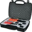 A complete kit for crimping all types of coaxial RF connectors. Kit includes an all metal ratchet crimp tool with 5 sets of interchangeable jaws to suit BNC, F, TNC, N, PL259, PAL & SMA connectors. Also included is a coaxial wire stripper, a set o