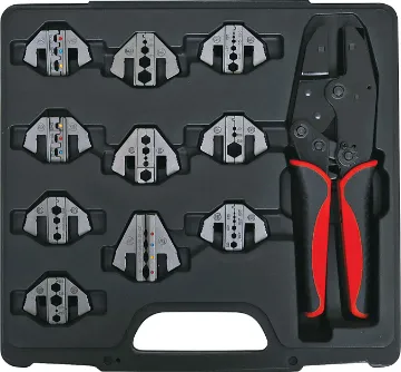 10 Jaw Magnetic Ratchet Universal Crimptool Kit A unique ratchet crimping kit supplied with 10 sets of crimping jaws. Each jaw pair slides into the crimper and is held in place by magnets - no fiddly screws or tricky alignment required.