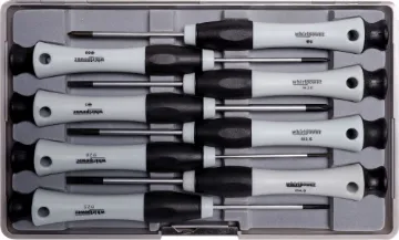 8 Piece Mini Phillips / Flat Blade Screwdriver Set Precision screwdrivers with rotating ball bearing top ferrule for ease of use. Contains 5 flat blade and 3 phillips head drivers. Supplied in a robust carry case. Ideal for telecommunications gear, laptop computers or similar equipment.