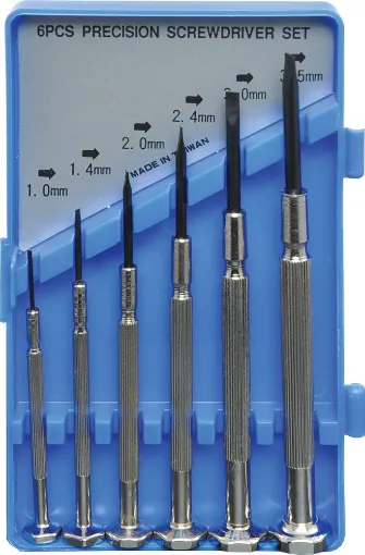 6 Piece. All drivers flat blade type with serrated grips and rotating top ferrule.