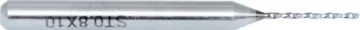 0.8mm x 38mm PCB Drill Bit 0.8mm Carbide PCB drill bit.   Ideal for drilling PCB's and project enclosures. Comes with the standard 1/8" shank to suit many drill presses and automatic drilling machines.
The carbide drill material is much harder and will stay sharper for longer