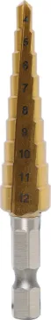4 to 12mm / 9 Step Drill Bit Handy 4-12mm 9 step drill bits allowing you to drill different sized holes in plastic, wood or metal without changing drill bits.