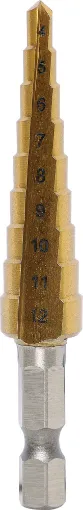 Handy 4-12mm 9 step drill bits allowing you to drill different sized holes in plastic, wood or metal without changing drill bits.