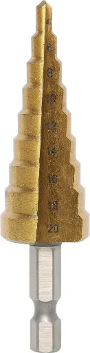 Handy 4-20mm 9 step drill bits allowing you to drill different sized holes in plastic, wood or metal without changing drill bits.