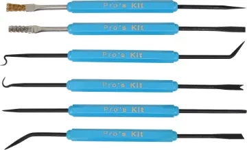 PCB Soldering Aid Tool Kit A 6 piece set of tools for reworking solder joints, cleaning pad surfaces and removing debris.