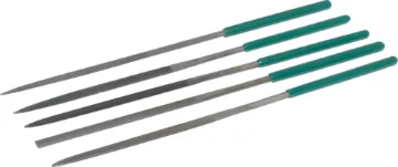 5 Piece Needle File Set Kit includes flat, square, two triangular and a half round file. Ideal for modelling pcbs, chassis modifications, etc.