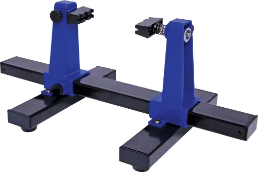 A must have for every technicians work bench, this handy rotating PCB holder suits boards up to 200x140mm in size. Features spring loaded clamps to keep the board secure, and sliding arms for quick adjustment. Heavy base and rubber feet ensure a solid working sufrace at all times.