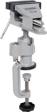 75mm Gyroscopic Mini Bench Vice Made from diecast alloy. Clamps to your work bench and provides total 360° freedom when working. Jaws open to 55 mm.  Includes soft jaws for holding delicate connectors.