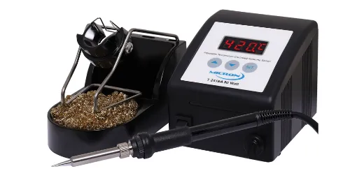 An electronic temperature controlled soldering station, designed to meet the needs of production environments. The increased heating power over the Micron 60W station provides increased temperature stability during extended periods of soldering.
