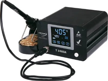 Lead Free Touchscreen Soldering Station 100W A high power 100W benchtop electric soldering station for professionals and regular solderers! Touchscreen temperature control with presets.  Supplied with fine 0.8mm round tip for soldering small pad sizes.