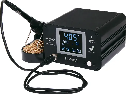 A high power 100W benchtop electric soldering station for professionals and regular solderers! Touchscreen temperature control with presets.  Supplied with fine 0.8mm round tip for soldering small pad sizes.