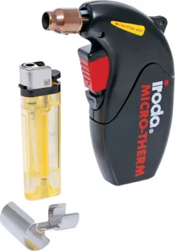 Micro-Therm MJ-600 Gas Flameless Heat Gun Iroda MJ-600 is designed to provide flameless heating, not a direct flame, for reducing heatshrink insulation without burning it. Once started, the tip generates instant heat regulated at the correct temperature for reducing heatshrink tubing (650C).