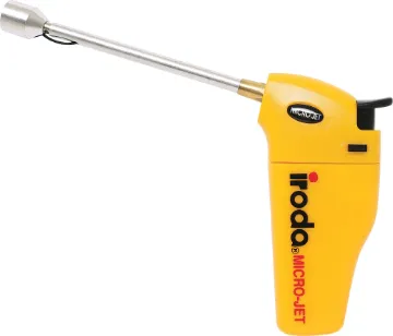 Micro-Jet MJ-351 Butane Gas Blow Torch Long Nose Powered by a refillable gas cartridge, this pocket blow torch burns at 1300?C, making it ideal for all types of brazing and heavy duty soldering. With its ergonomic design, the Micro Jet can be ignited and used simply with one hand. It has an in-built pie