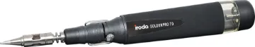 Solderpro 70 80W Gas Soldering Iron The advanced IRODA Soldering Iron offers go-anywhere soldering convenience, with an equivalent heat capacity of up to 80 Watts.
It features an adjustable heat control (210-450C), cap mounted flint igniter, long life catalyst tip and a 20ml gas reservoir