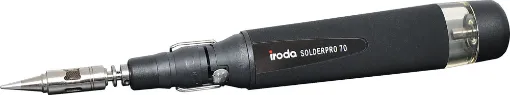 The advanced IRODA Soldering Iron offers go-anywhere soldering convenience, with an equivalent heat capacity of up to 80 Watts.
It features an adjustable heat control (210-450C), cap mounted flint igniter, long life catalyst tip and a 20ml gas reservoir