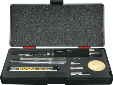 Solderpro 70 80W Gas Soldering  Iron Kit The T 2592 kit comprises the T 2590 IRODA Gas Soldering Iron supplied in a handy carry case with a range of tips and accessories including safety stand, cleaning sponge, solder dispenser, blow torch, hot air blower and hot knife cutter.
For filter clea