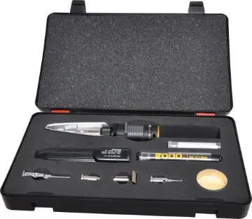 Solderpro 100 100W Gas Soldering Kit The T 2599 kit comprises of the IRODA T 2598 Gas Soldering Iron supplied in a handy carry case. Featuring a range of accessories which consists of a Hot Knife Tip(T2617), Heat Blower Tip(T2604), 2.4mm Chisel Tip(T2610), Spare Gas Filter(T2619), 3m Tube of