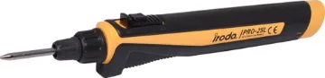 Solderpro USB 30W Lithium Soldering Iron The Iroda Solder Pro 25L is a battery powered soldering iron offering 30 Watts of heating power. USB rechargeable. Reaches temperatures up to 600°C with 45 minute run time from its internal lithium battery.
