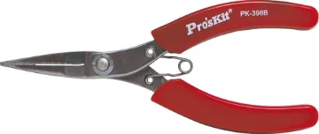 Stainless Steel Pliers Long/Needle Nose 5.5" The ProsKit 1PK-369B is a long nose plier ideal for bending curves and straightening wire.