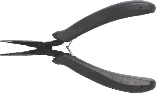 Quality, light weight curved nose pliers with comfortable rubber handles.