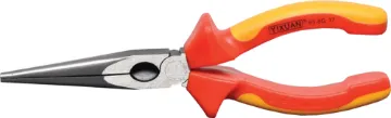 8" Insulated 1000V Long Nose Electrical Pliers These 200mm long nose electrical combination pliers have both serrated plier nose and wire cutting. VDE 1000V rated. Made from high quality drop forged steel with rubberised insulated handles. Ideal for electricians, service persons etc.
