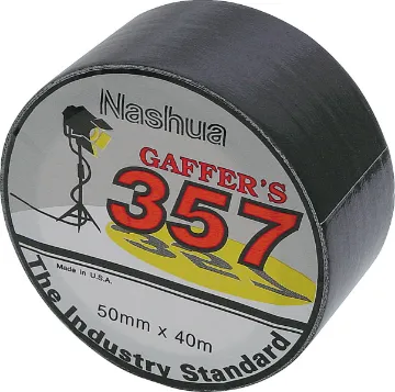 Nashua 357 Gaffers Tape Black 48mm x 40m Genuine Nashua 357. Tough and sticky, it can be used to tape down leads at a band gig or make makeshift repairs to all sorts of equipment. Tears easily in one direction. 48mm wide 10m. Black.