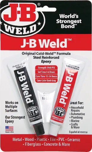 Don''t scrap that damaged item that nothing else can fix! JB WELD is an incredibly versatile product that can repair everything from damaged welds and solders to a precious heirloom. Save money, save time, and save your sanity for drastically less money than other forms of permanent repair. 