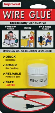 Wire Glue WIRE GLUE is a micro-carbon-based conductive glue that connects wires together in one simple step, then conducts electricity. This is all without any soldering or heating, plus unlike solder, it''s lead-free.