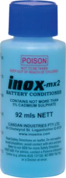 Inox Battery Conditioner 92ml Bottle This Battery Conditioner 92ml Bottle is the ideal solution to dissolve battery killing sulfation. Approximately 70% of lead-acid batteries over a period of time stop operating because of sulfation on the plates.