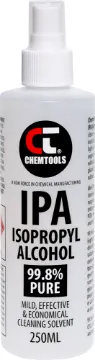 Isopropyl Alcohol 250ml Isopropyl alcohol can be used as a universal cleaner for electronics equipment. Ideal for removing dust, buildup and marks on casings etc. As well as being a handy way to clean PCB surfaces when servicing.