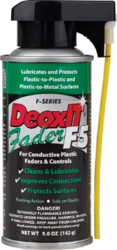 CAIG Deoxit Fader F5 F5S-H6 Lubricant Spray 142g DeoxIT Fader F5 is a precision lubricant ideal for conductive plastics and carbon-based controls (faders, slide potentiometers, conductive membranes - mouse pads and other mechanisms with sliding surfaces). With it you can replenish lubrication lost on surfaces that have been cleaned with solvents or other cleaning solutions.