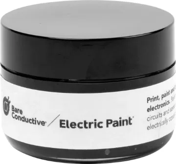 50mL Jar Bare Conductive Paint Conductive paint is just like any other water-based paint, except that it conducts electricity! This means that you can paint wires or sensors directly onto almost any material around you, including paper, wood, plastic and glass.