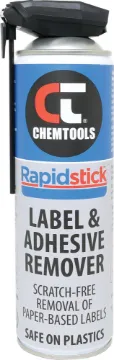 Label Remover Solvent Aerosol 300g Penetrates quickly and dissolves today's high-strength adhesives, glues, and gums. Can also be used to remove grease, oil, gum, crayon and tar-like residues. Pleasant citrus fragrance. 300gm aerosol.