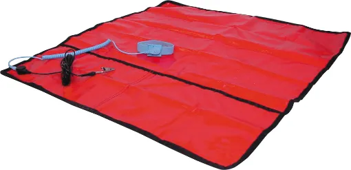 A large (600mm x 650mm) rugged anti-static mat with two tool pockets and an anti-static wrist strap. Provision exists for a second wrist strap to be added. Ideal for service persons, computer technicians etc.