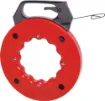 Takes the hard work out of running cable through conduit.

Constructed from flexible spring steel and features a durable plastic container with tensioner. Very
easy to use, just thread the spring steel through the conduit, attach the cable to th
