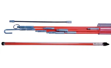10 x 1m Cable Push / Pull Rods Now available in a kit including four rods & 5 brass accessory tips.
Supplied in ten 1m lengths, these flexible rods may be screwed together to form a single 10m length. Typically used when running cable across suspended tile ceilings. Allows you