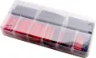 Assorted 75mm and 45mm lengths of red and black adhesive backed heatshrink in a range of diameters. 3.2, 4.8, 6.4, 7.9, 9.5, an12.7mm.