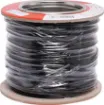 Black, 7 strand, 26AWG, tinned copper wire with a PVC insulator for indoor, general purpose, low current wiring.
