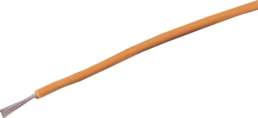Orange, 7 strand, 26AWG, tinned copper wire with a PVC insulator for indoor, general purpose, low current wiring.
