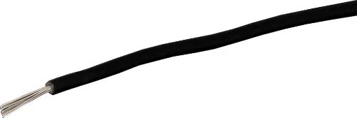 Black, 14 strand, 21AWG, medium gauge, tinned, copper hookup wire with a PVC insulator suitable for indoor, general purpose wiring.