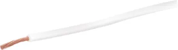 17AWG White Tinned Extra Heavy Duty Hook Up Cable White, 32 strand, 17AWG, heavy duty, high current, tinned copper wire with a PVC insulator suitable for indoor 240V and heavy duty wiring.