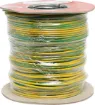 Yellow/Green, 32 strand, 17AWG, heavy duty, high current, tinned copper wire with a PVC insulator suitable for indoor 240V and heavy duty wiring.