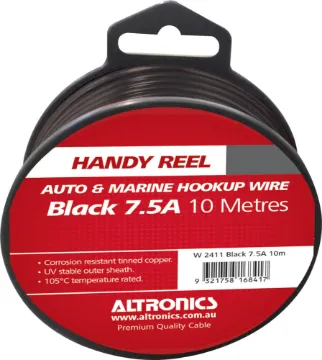 18AWG Black 10m Tinned Automotive Single Core Cable Reel Tinned for corrosion resistance. Ideal for auto & marine wiring jobs. Convenient mini-reels.
