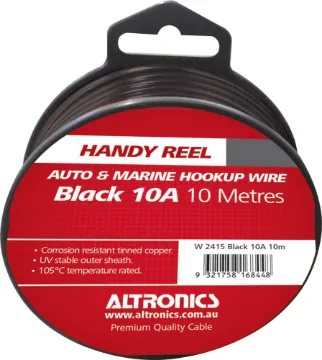 17AWG Black 10m Tinned Automotive Single Core Cable Reel Tinned for corrosion resistance. Ideal for auto & marine wiring jobs. Convenient mini-reels.