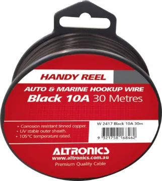 17AWG Black 30m Tinned Automotive Single Core Cable Reel Tinned for corrosion resistance. Ideal for auto & marine wiring jobs. Convenient mini-reels.