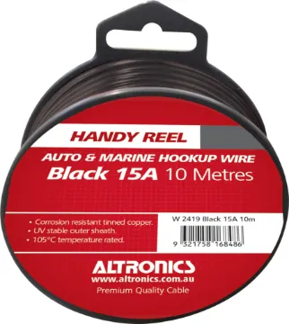 16AWG Black 10m Tinned Automotive Single Core Cable Reel Tinned for corrosion resistance. Ideal for auto & marine wiring jobs. Convenient mini-reels.