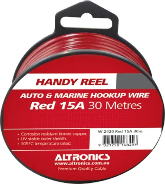 16AWG Red 30m Tinned Automotive Single Core Cable Reel Tinned for corrosion resistance. Ideal for auto & marine wiring jobs. Convenient mini-reels.
